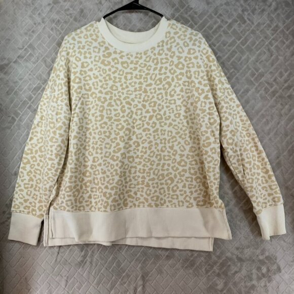 Time And True Womans Large Sweatshirt Leopard Animal Print Beige Crew Neck - Picture 1 of 15